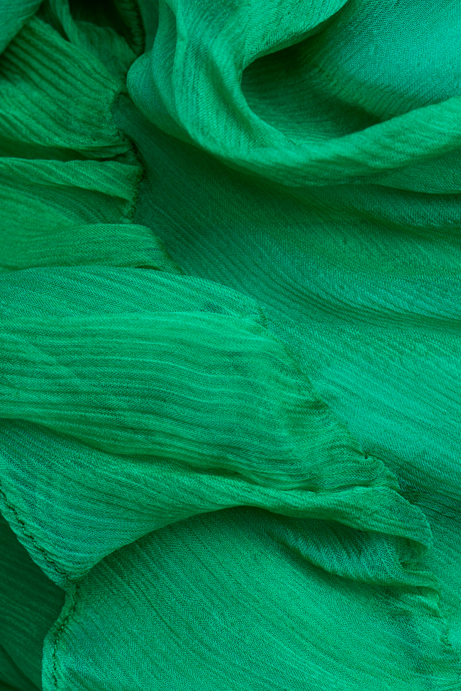 Rochie verde din matase cu volane Mirela Diaconu  imagine 4